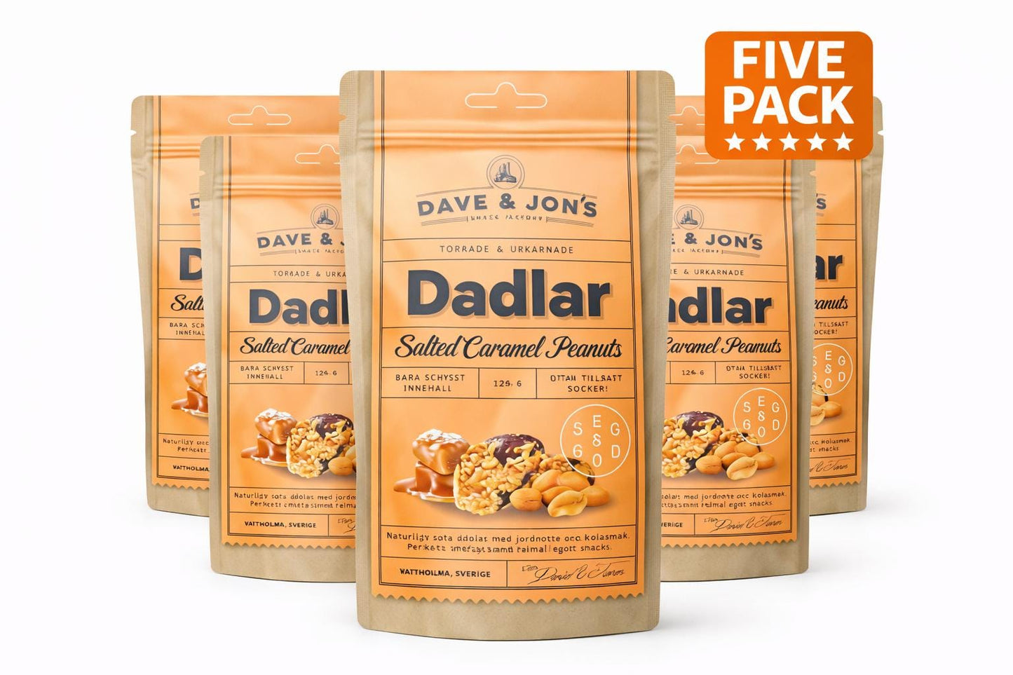 Dave & Jon's Salted Caramel Peanut Dates (5 Pack) – authentic Swedish snack, imported from Scandinavia