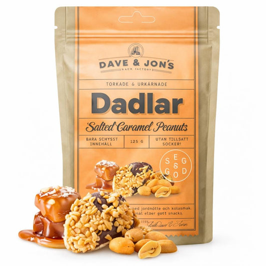 Dave & Jon’s Salted Caramel Peanut Dates 125g – authentic Swedish snack, imported from Scandinavia