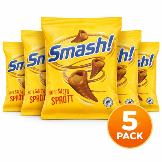 5 pack Smash! Chocolate Covered Corn Cones | Nordic Sweet & Salty Snack (100g bag) – authentic Swedish snack, imported from Scandinavia