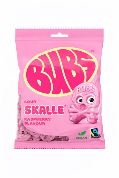 BUBS Raspberry Skull Gummies | Vegan Swedish Sour Candy (90g) – vegan Swedish pick & mix candy, imported from Scandinavia
