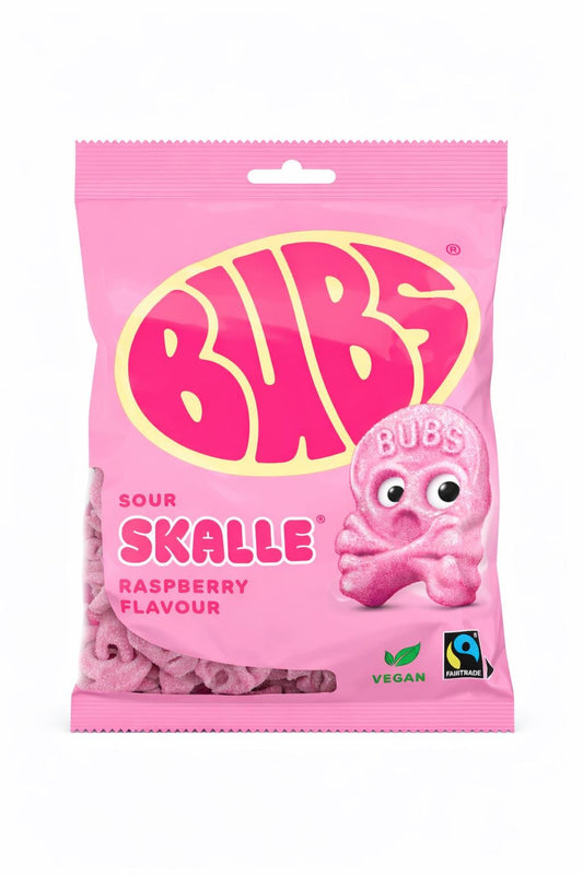 BUBS Raspberry Skull Gummies | Vegan Swedish Sour Candy (90g) – vegan Swedish pick & mix candy, imported from Scandinavia
