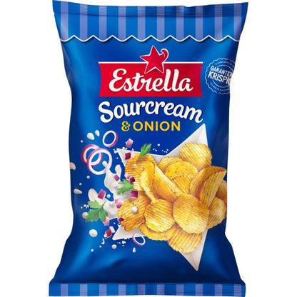 Estrella Sour Cream & Onion Chips | Authentic Swedish Crisps | 175g | Imported from Sweden – authentic Swedish snack, imported from Scandinavia