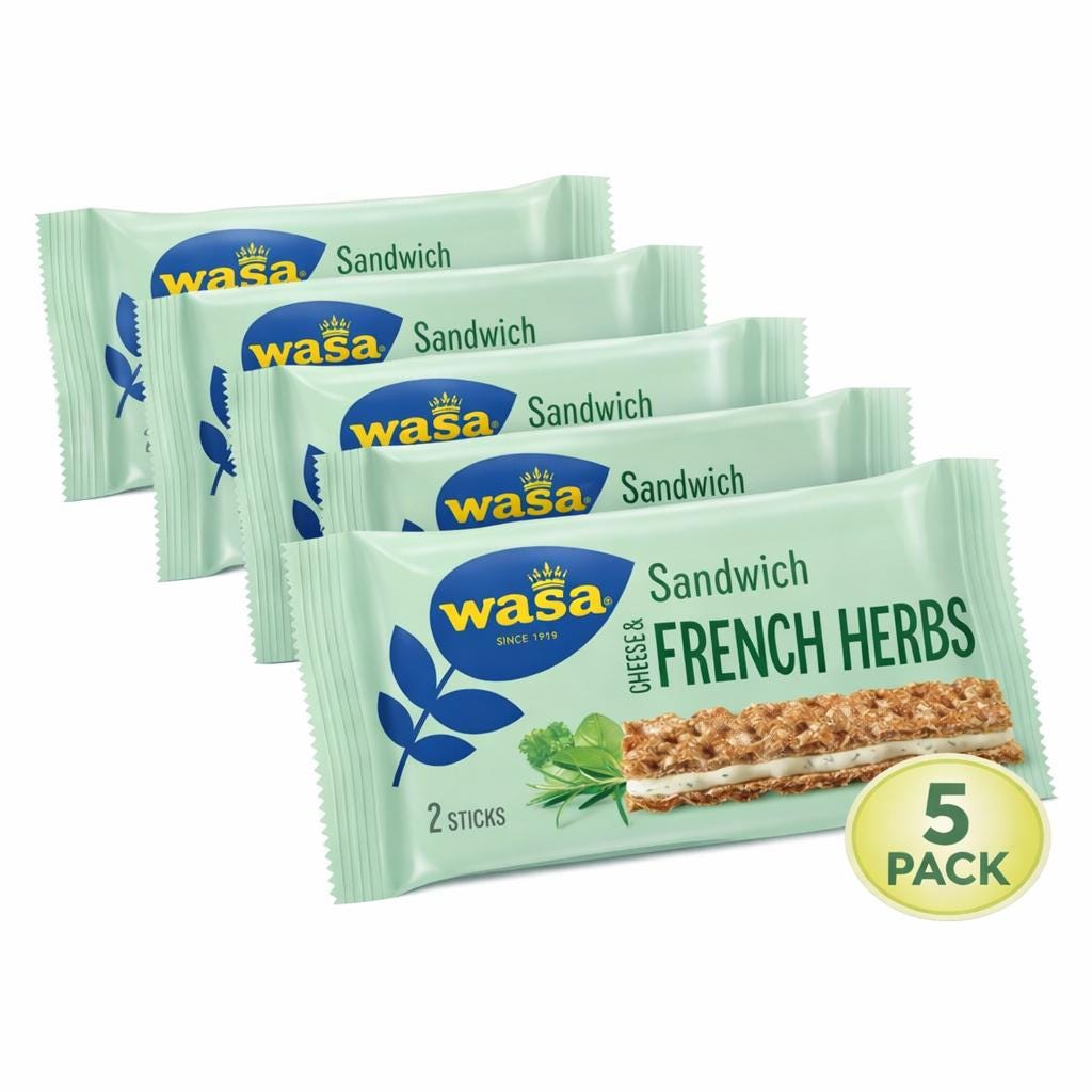 5-pack Wasa Sandwich French Herbs – authentic Swedish snack, imported from Scandinavia