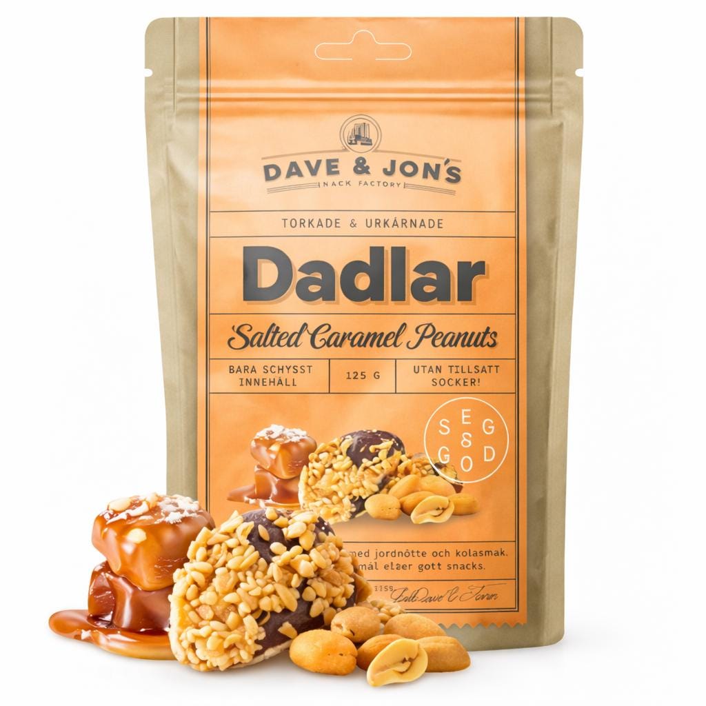 Dave & Jon's Salted Caramel Peanut Dates (5 Pack) – authentic Swedish snack, imported from Scandinavia