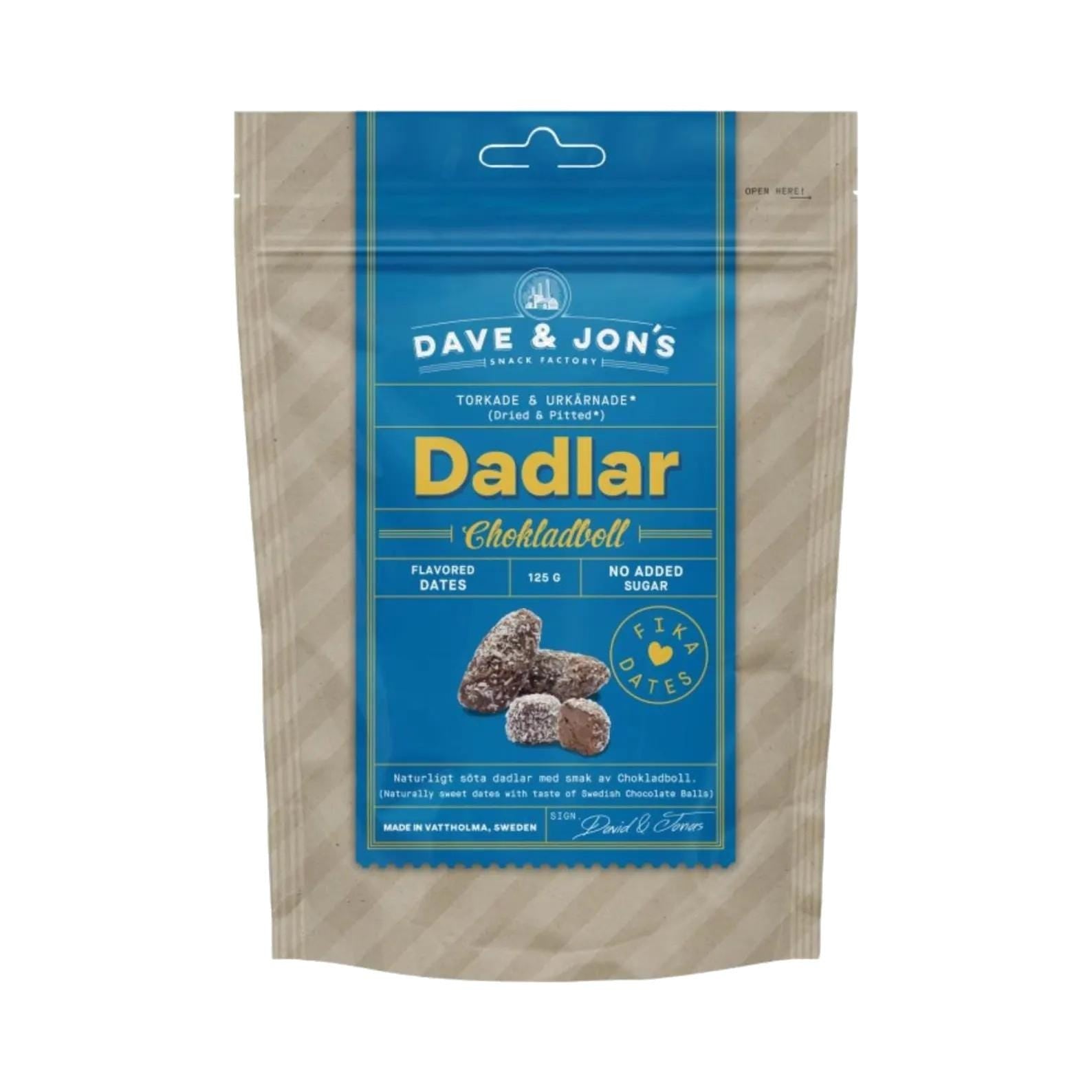 Dave & Jon's Chocolate Ball Dates 125g – authentic Swedish snack, imported from Scandinavia