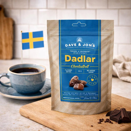 Dave & Jon's Chocolate Ball Dates 125g – authentic Swedish snack, imported from Scandinavia