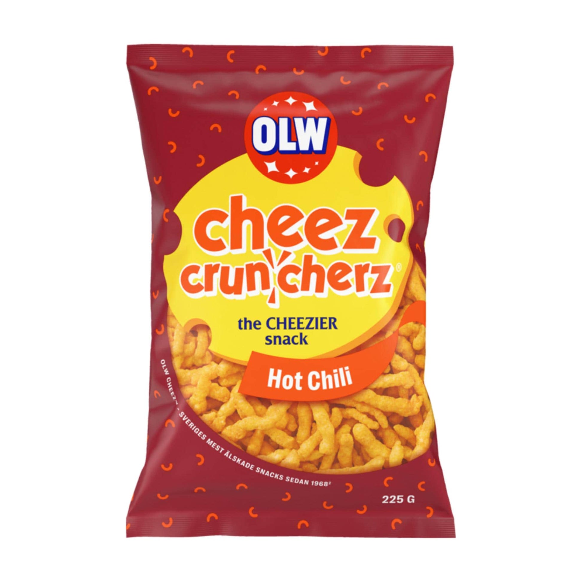 OLW Cheez Cruncherz Hot Chili 225g – authentic Swedish snack, imported from Scandinavia